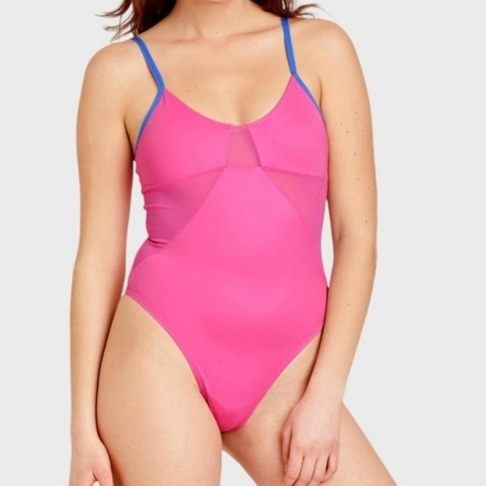 Colsie Pink‎ Mesh Bodysuit Blue Trim size M Medium NWT